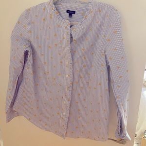 Talbots adorable striped blouse with gold hearts!